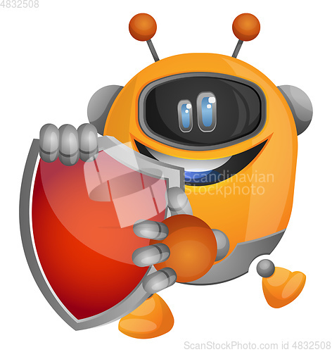 Image of Cartoon robot holding a red shield illustration vector on white 