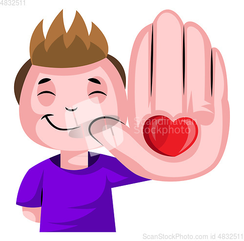 Image of Boy with heart on his palm illustration vector on white backgrou