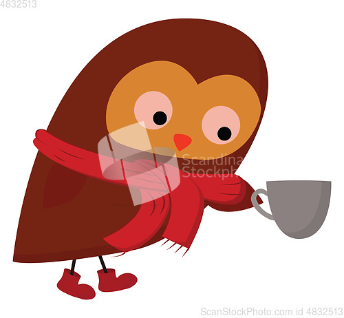 Image of Cartoon bird in a red scarf vector or color illustration