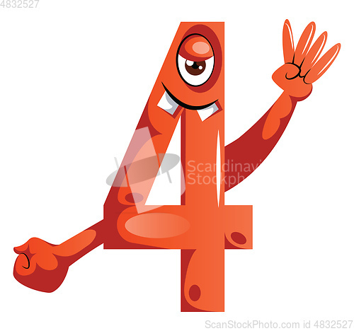 Image of Number four monster showing four fingers illustration vector on 