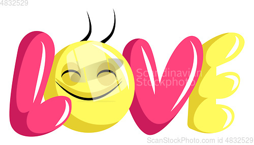 Image of Pink and yellow love sign with happy face illustration vector on