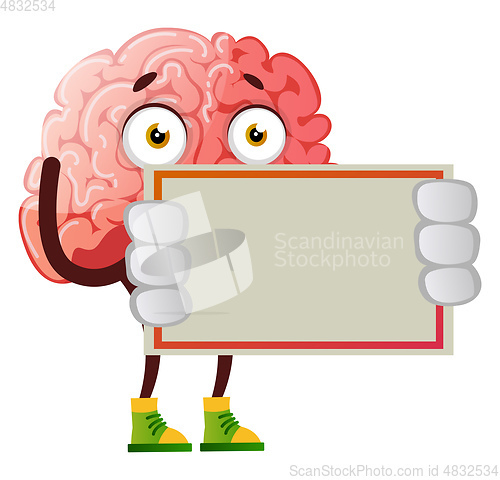 Image of Brain is holding a piece of paper, illustration, vector on white