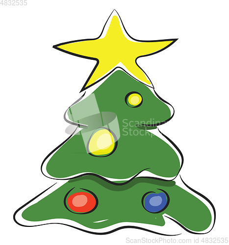 Image of Painting of a highly decorated Xmas tree vector or color illustr