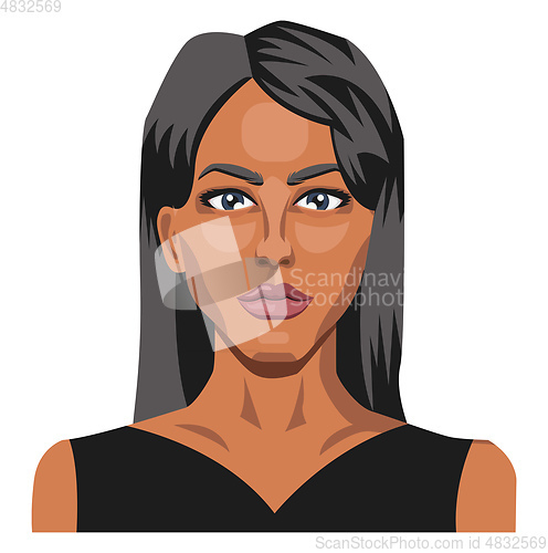 Image of Beautifu caucasianl girl with long black hair illustration vecto