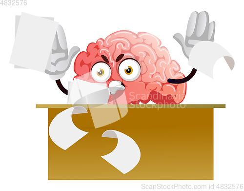 Image of Brain is frustrated at work, illustration, vector on white backg