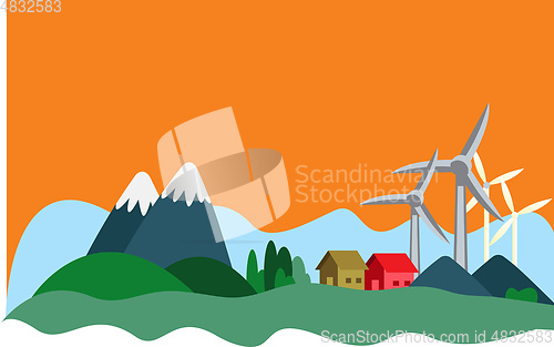Image of Houses in the mountain that have sustainable resources illustrat