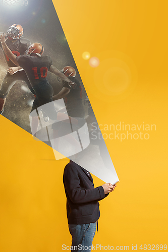 Image of Young caucasian man with smartphone, opening world using his gadget