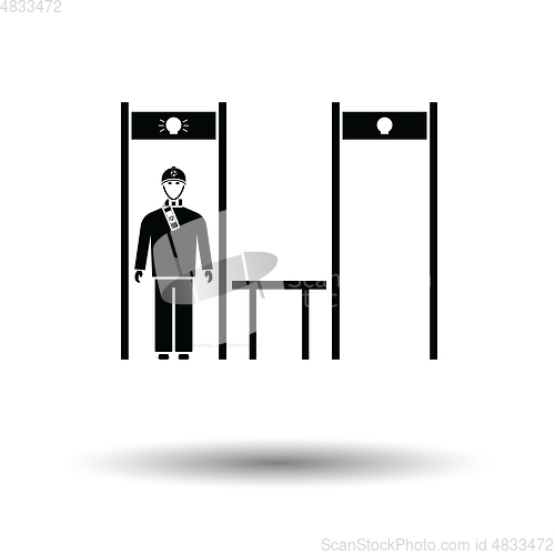 Image of Stadium metal detector frame with inspecting fan icon