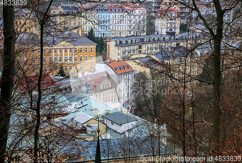 Image of Cityscape of Karlovy Vary from the hill in the late autumn