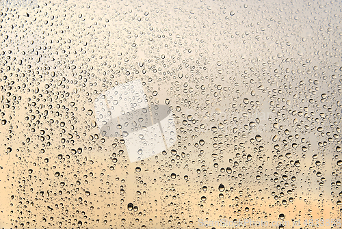 Image of Natural water drops on glass