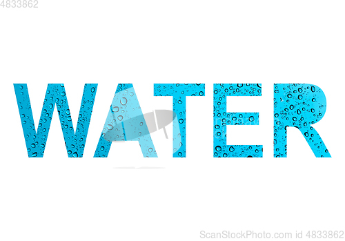 Image of Word WATER with a drops isolated on white