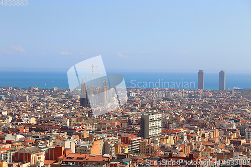 Image of Beautiful view of Barcelona with famous Sagrada Familia church, 