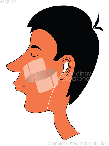 Image of Cartoon skinny boy with earphones set on isolated white backgrou