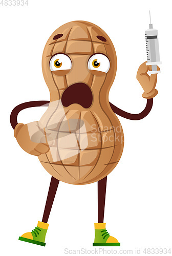 Image of Peanut with injection, illustration, vector on white background.