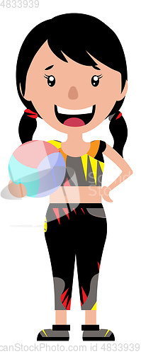 Image of High school girl holding a ball illustration vector on white bac