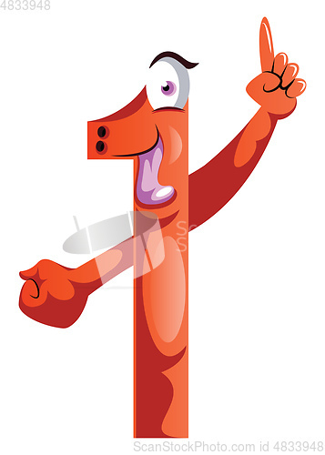 Image of Red monster with a shape of number one with a hand up illustrati