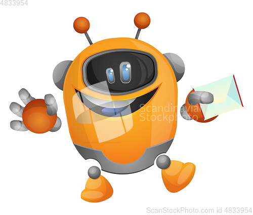 Image of Cartoon robot carrying an envelope illustration vector on white 