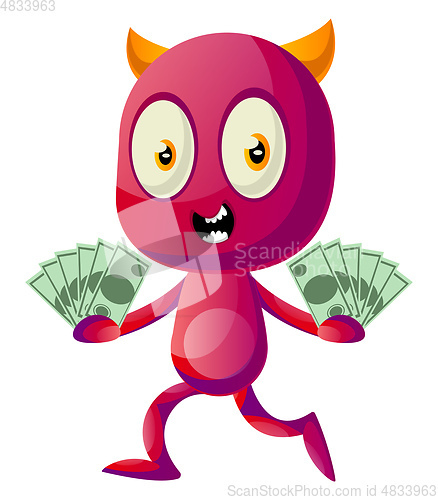 Image of Devil with money, illustration, vector on white background.