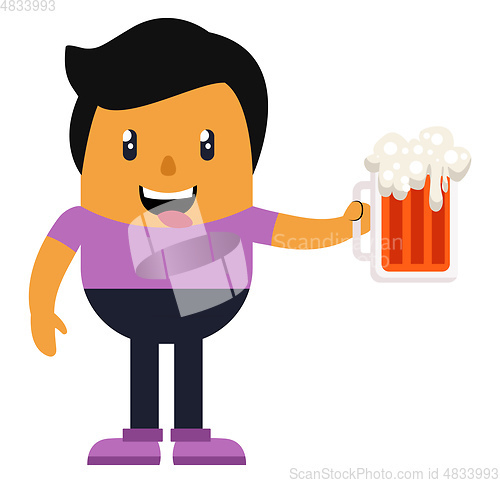 Image of Man holding beer, illustration, vector on white background.