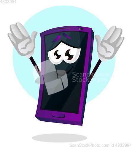 Image of Mobile emoji with his hands up illustration vector on white back