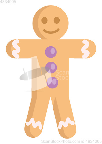Image of Gingerbread man smiling with purple buttons illustration vector 