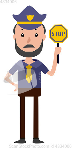 Image of Cartoon policeman holding stop sing illustration vector on white