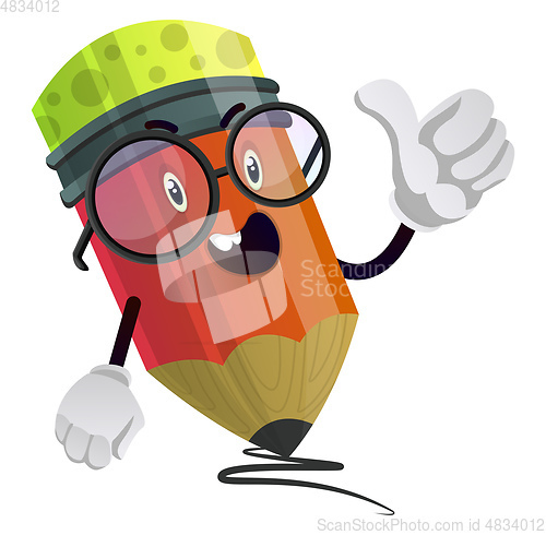 Image of Red pencil giving thumbs up illustration vector on white backgro