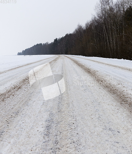 Image of Road in winter, a close-up