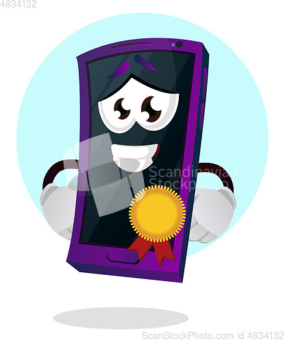 Image of Mobile emoji with a medal illustration vector on white backgroun