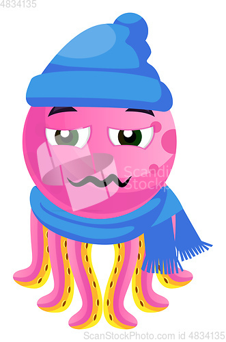 Image of Octopus in winter clothes illustration vector on white backgroun