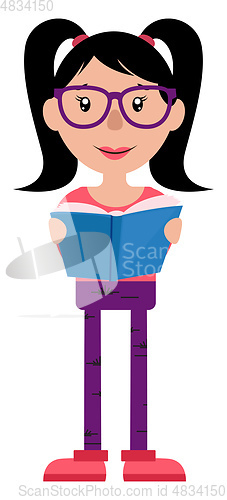 Image of Teen girl with glasses reading a book illustration vector on whi