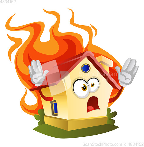 Image of House on a fire, illustration, vector on white background.