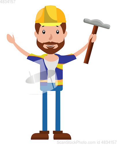 Image of Cartoon construction worker holding a hammer illustration vector