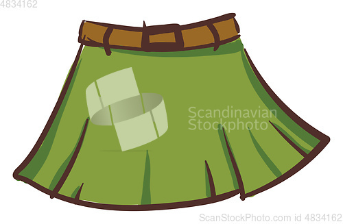 Image of A trendy green skirt with brown belt vector or color illustratio
