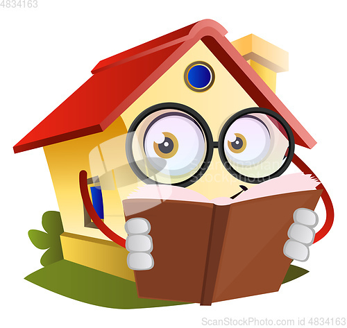 Image of House is reading a book, illustration, vector on white backgroun
