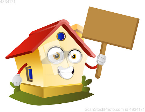 Image of House is holding sign, illustration, vector on white background.