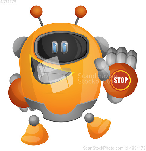 Image of Cartoon robot with a stop sign on hand illustration vector on wh