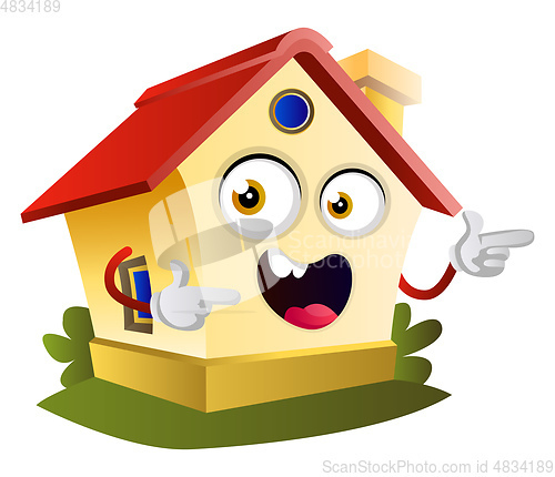 Image of House is pointing with fingers, illustration, vector on white ba