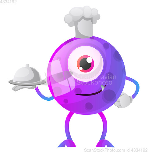 Image of One eyed purple monster chef illustration vector on white backgr