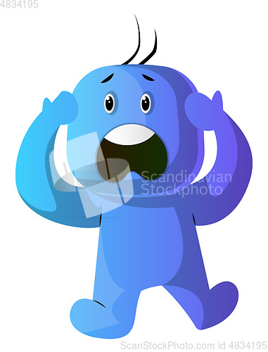 Image of Blue cartoon caracter panic illustration vector on white backgro