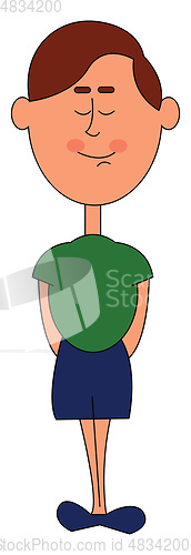 Image of Cartoon character of a smiling boy in a green shirt vector or co