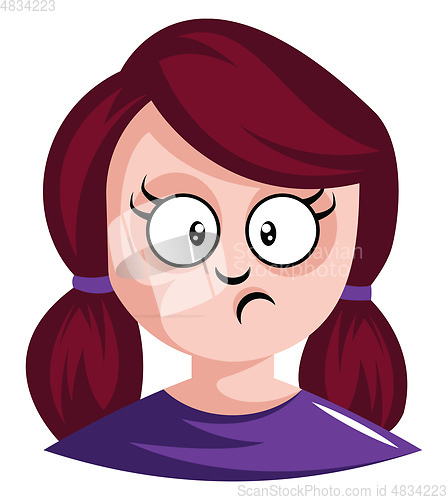 Image of Girl with red hair tied in pigtails is confused illustration vec