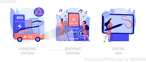 Image of Electronic device use and charge abstract concept vector illustrations.