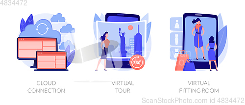Image of Online data transfer and virtual experience abstract concept vector illustrations.