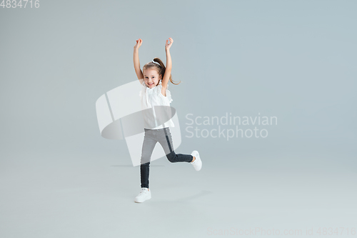 Image of Pretty caucasian girl portrait isolated on white studio background with copyspace