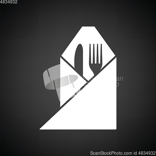 Image of Fork and knife wrapped napkin icon