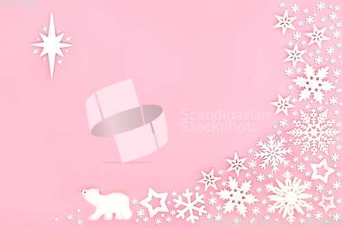 Image of Christmas Abstract Background with Polar Bear and Snowflakes 