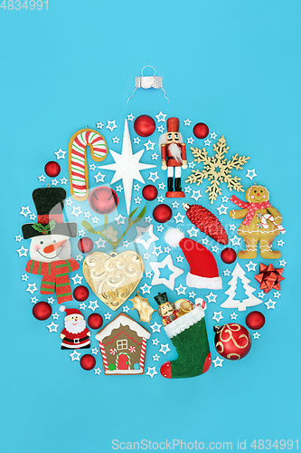 Image of Christmas Composition of Round Bauble with Objects  