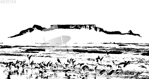 Image of Silhouette of Table Mountain monochrome