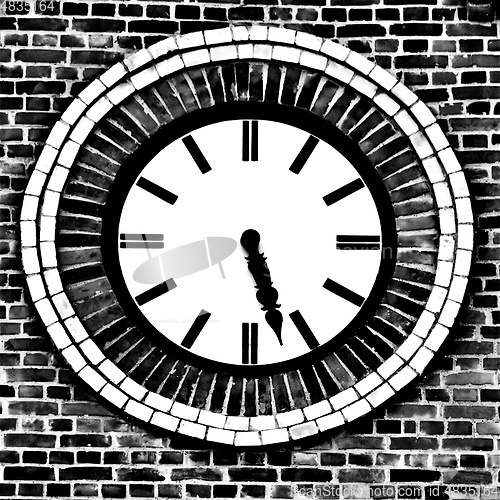 Image of brick work clock monochrome